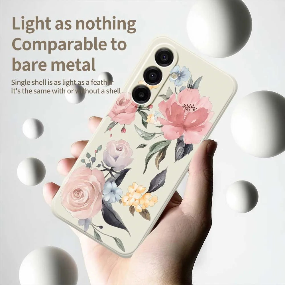 For Samsung Galaxy A18 5G / A18 4G / A17 5G / A17 4G Case Big Flowers Pattern Printing Straight Edge TPU Phone Back Cover - Beige - 4