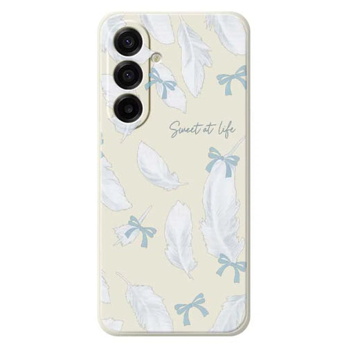 For Samsung Galaxy A18 5G / A18 4G / A17 5G / A17 4G Case White Feathers Pattern Printing Straight Edge TPU Phone Back Cover - Beige - 1