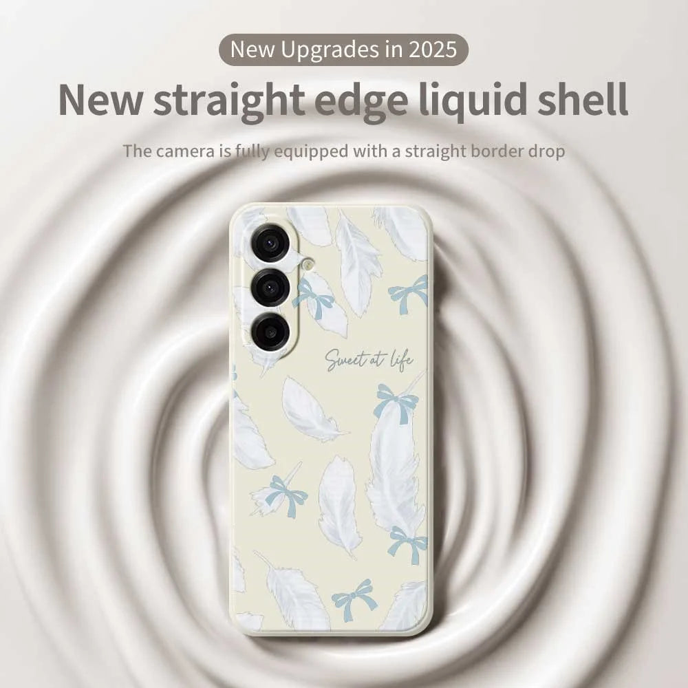 For Samsung Galaxy A18 5G / A18 4G / A17 5G / A17 4G Case White Feathers Pattern Printing Straight Edge TPU Phone Back Cover - Beige - 3