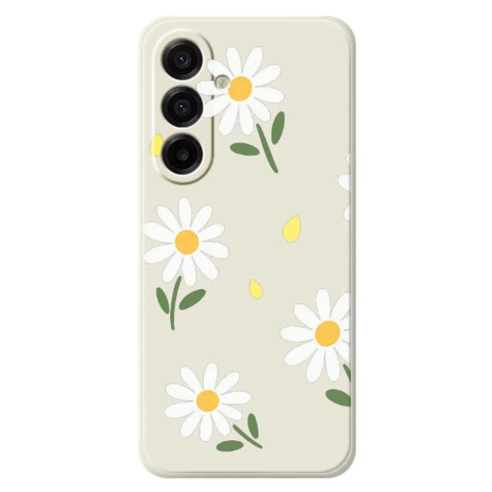 For Samsung Galaxy A18 5G / A18 4G / A17 5G / A17 4G Case Daisy Pattern Printing Straight Edge TPU Phone Back Cover - Beige - 1