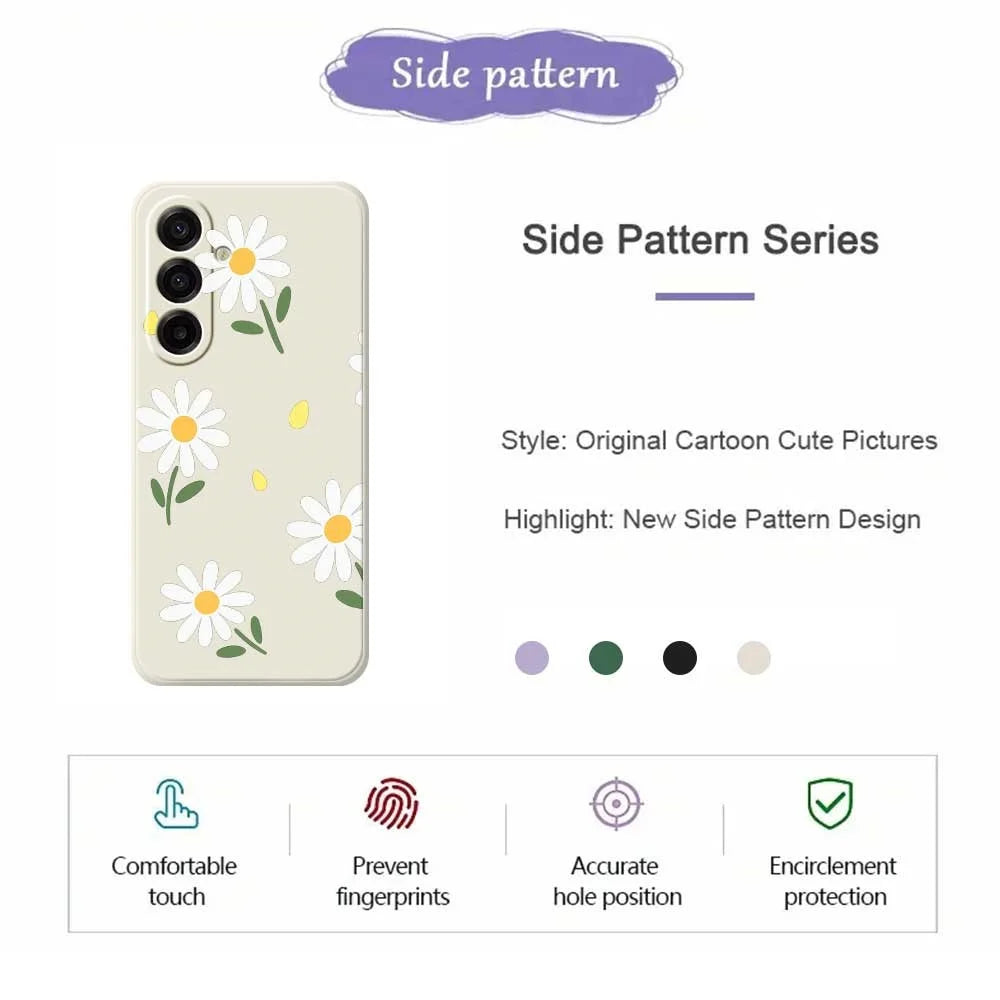 For Samsung Galaxy A18 5G / A18 4G / A17 5G / A17 4G Case Daisy Pattern Printing Straight Edge TPU Phone Back Cover - Beige - 2
