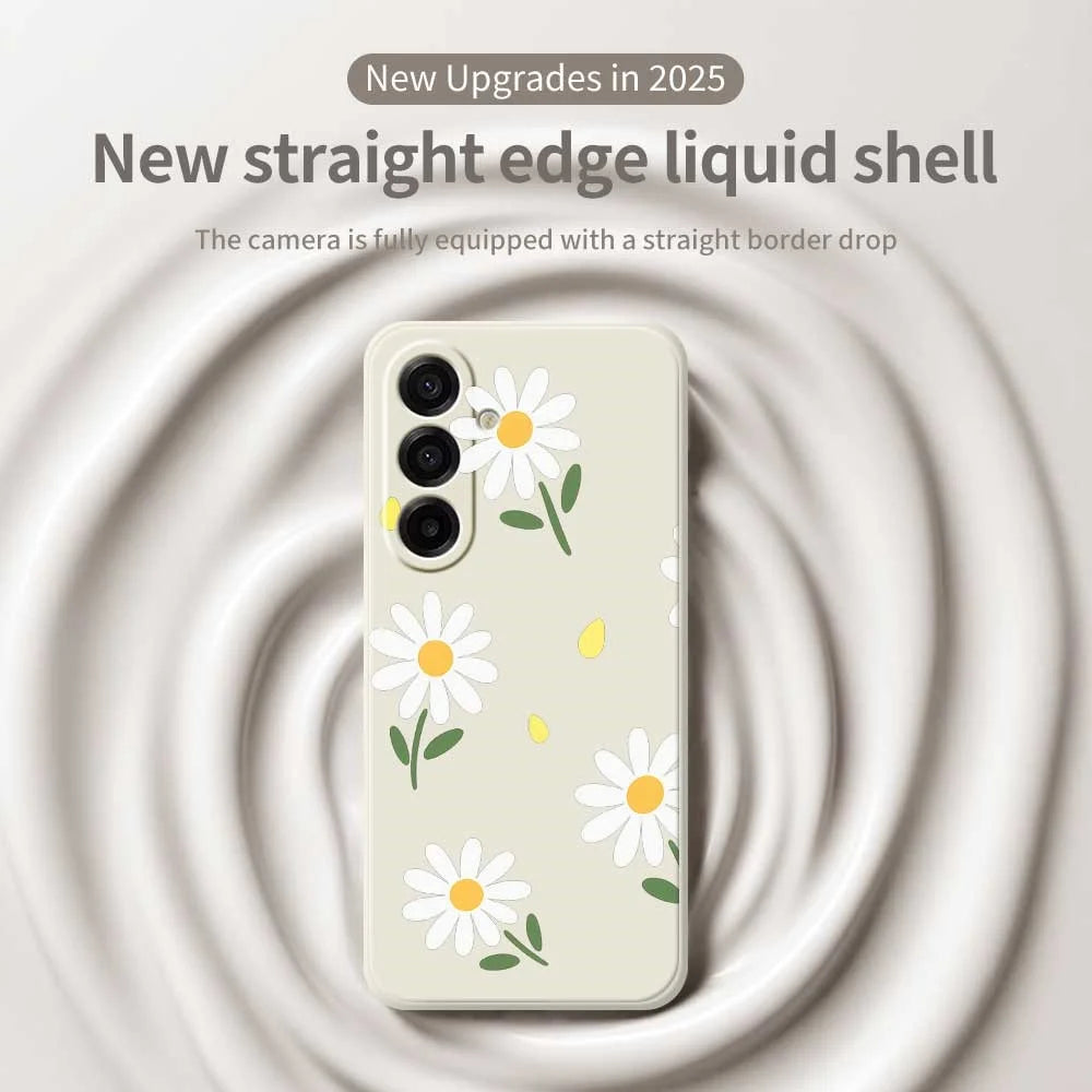 For Samsung Galaxy A18 5G / A18 4G / A17 5G / A17 4G Case Daisy Pattern Printing Straight Edge TPU Phone Back Cover - Beige - 3