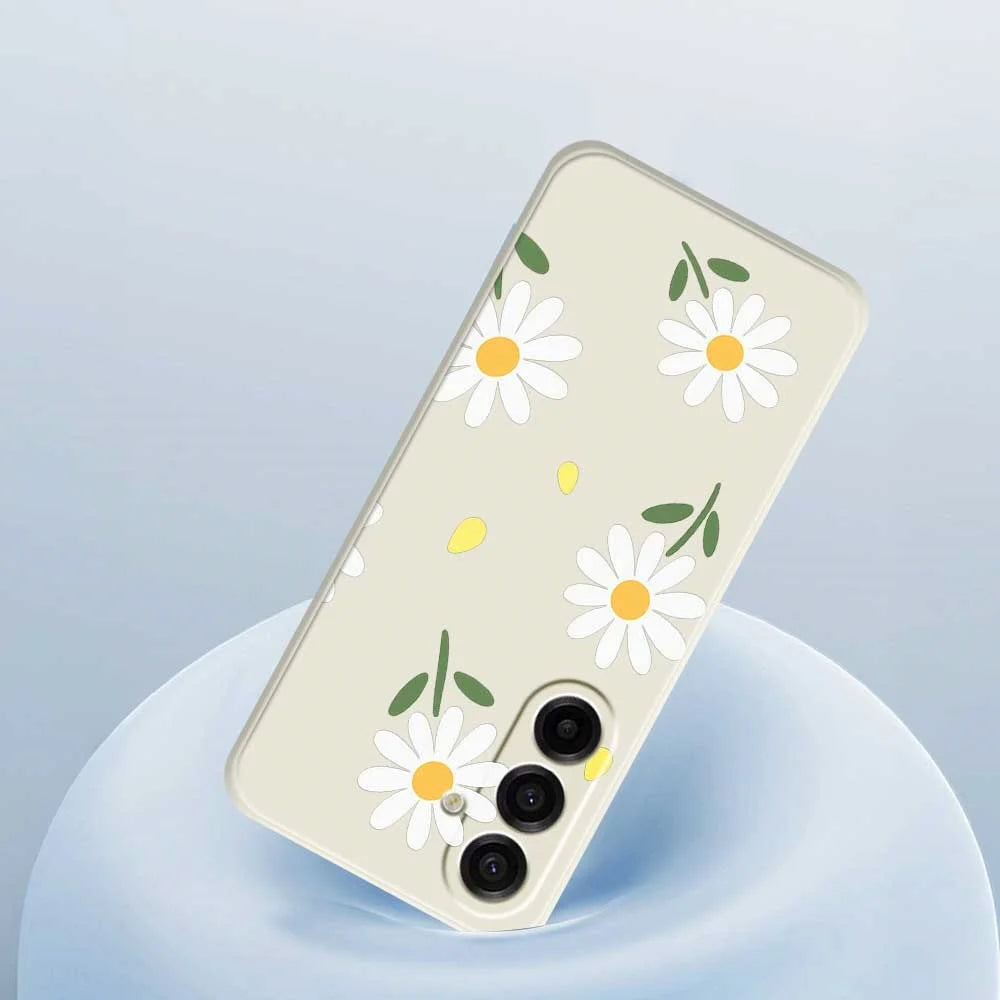 For Samsung Galaxy A18 5G / A18 4G / A17 5G / A17 4G Case Daisy Pattern Printing Straight Edge TPU Phone Back Cover - Beige - 5