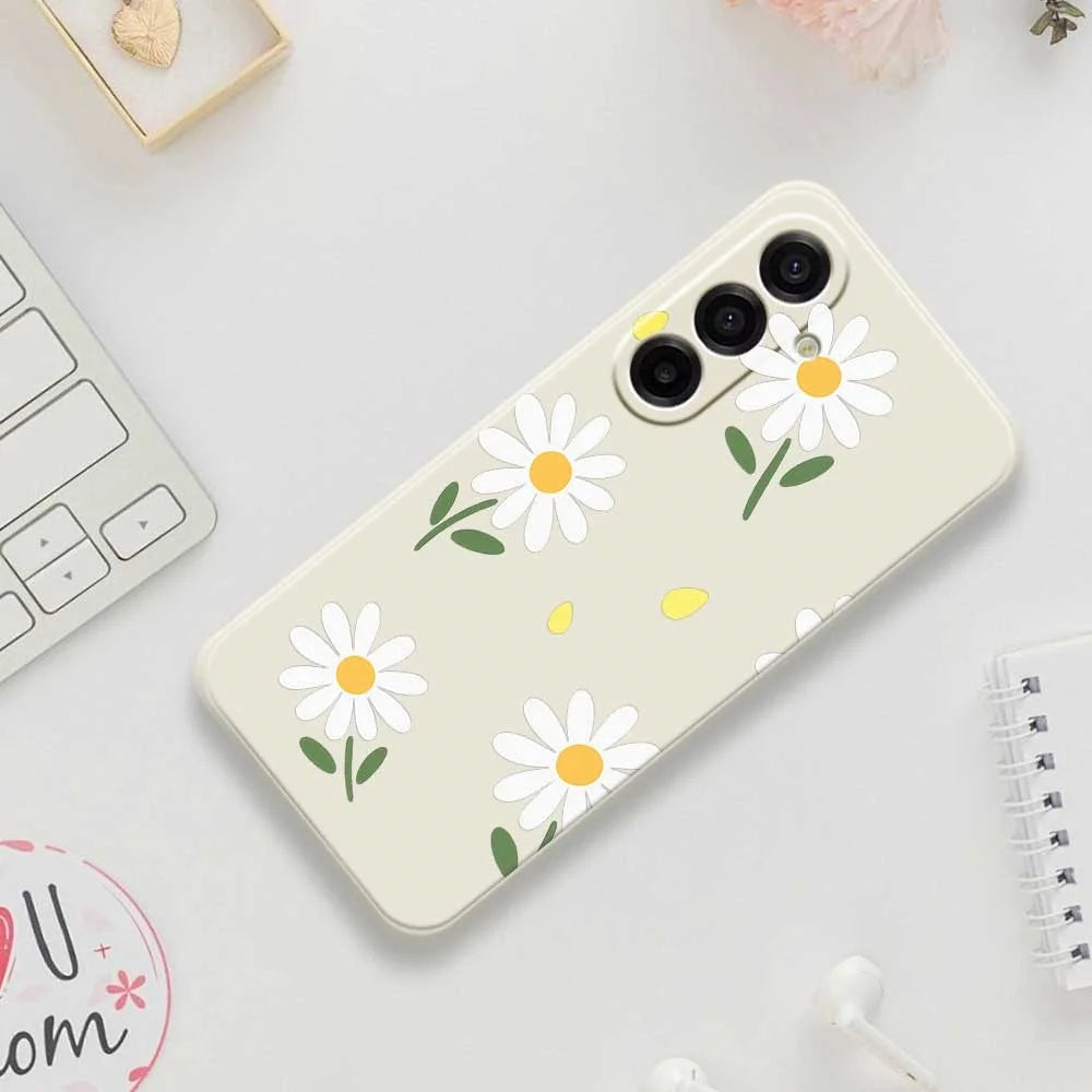 For Samsung Galaxy A18 5G / A18 4G / A17 5G / A17 4G Case Daisy Pattern Printing Straight Edge TPU Phone Back Cover - Beige - 7