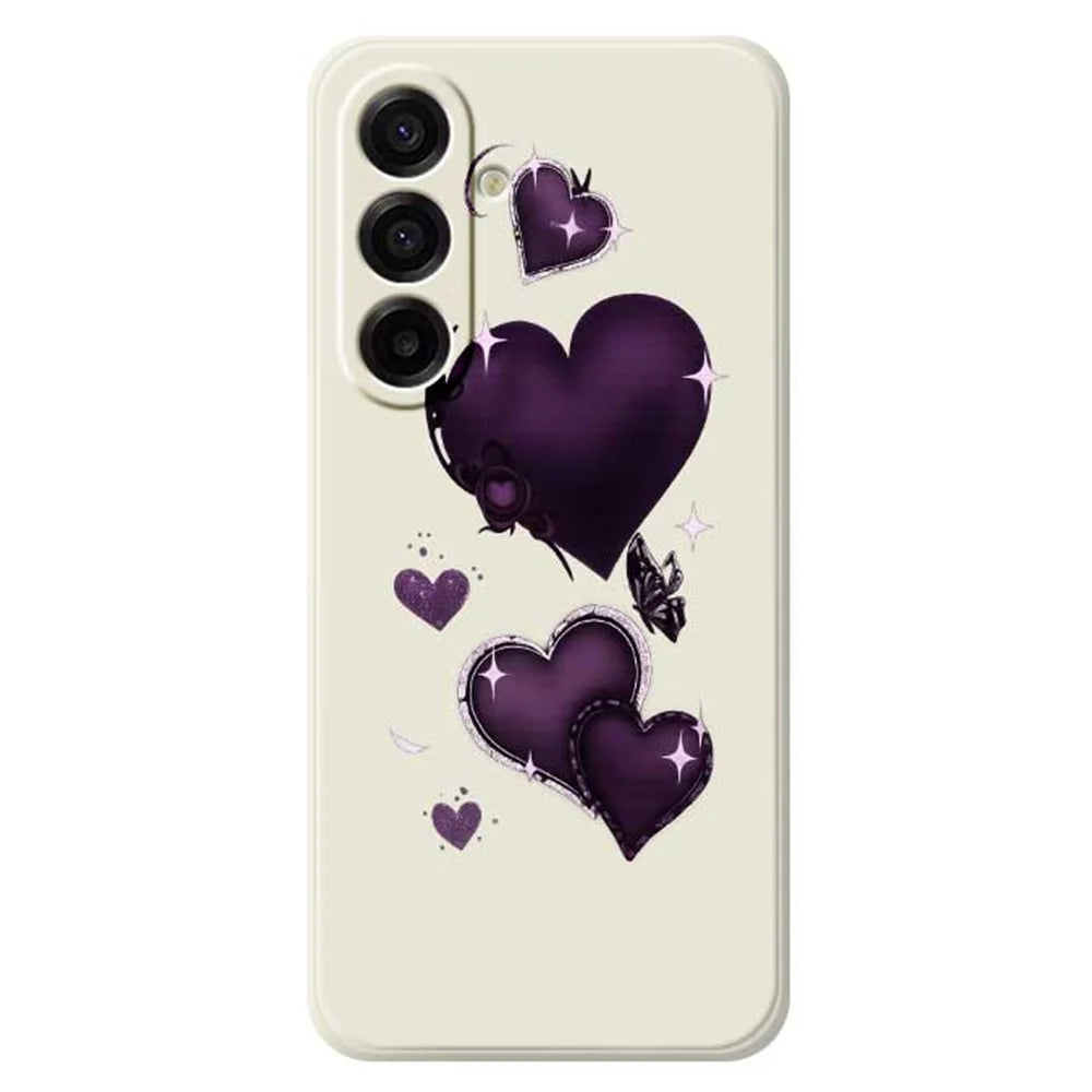 For Samsung Galaxy A18 5G / A18 4G / A17 5G / A17 4G Case Purple Love Pattern Printing Straight Edge TPU Phone Back Cover - Beige - 1