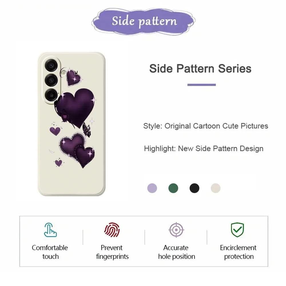 For Samsung Galaxy A18 5G / A18 4G / A17 5G / A17 4G Case Purple Love Pattern Printing Straight Edge TPU Phone Back Cover - Beige - 2
