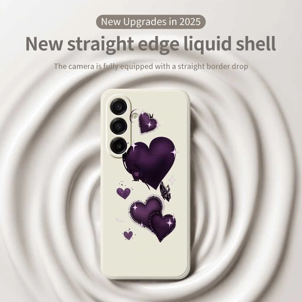 For Samsung Galaxy A18 5G / A18 4G / A17 5G / A17 4G Case Purple Love Pattern Printing Straight Edge TPU Phone Back Cover - Beige - 3