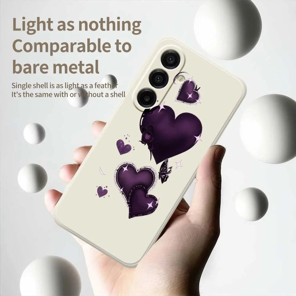 For Samsung Galaxy A18 5G / A18 4G / A17 5G / A17 4G Case Purple Love Pattern Printing Straight Edge TPU Phone Back Cover - Beige - 4