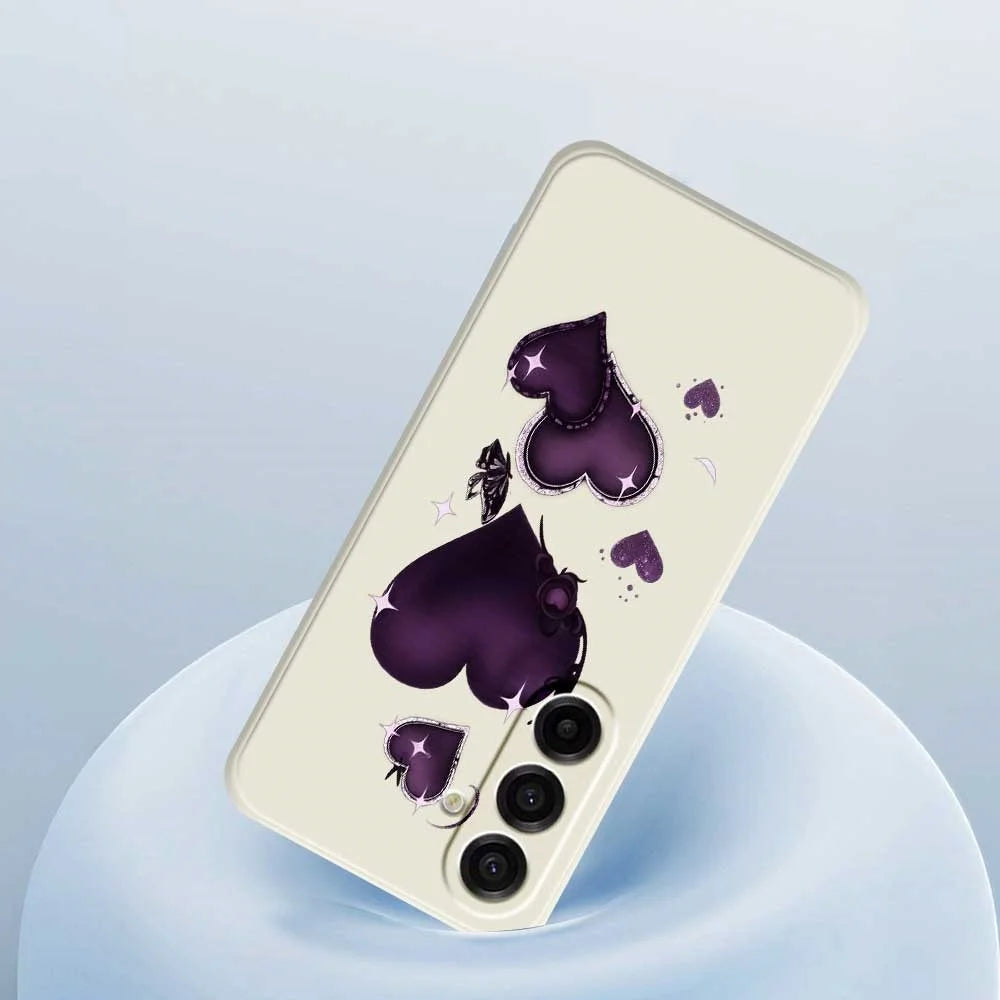 For Samsung Galaxy A18 5G / A18 4G / A17 5G / A17 4G Case Purple Love Pattern Printing Straight Edge TPU Phone Back Cover - Beige - 5