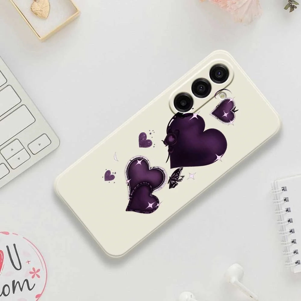 For Samsung Galaxy A18 5G / A18 4G / A17 5G / A17 4G Case Purple Love Pattern Printing Straight Edge TPU Phone Back Cover - Beige - 7