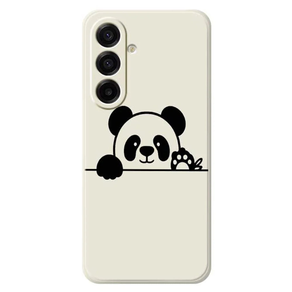 For Samsung Galaxy A18 5G / A18 4G / A17 5G / A17 4G Case Panda Head Pattern Printing Straight Edge TPU Phone Back Cover - Beige - 1