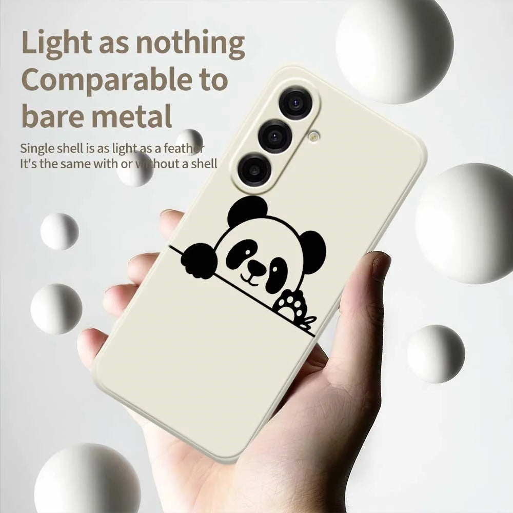 For Samsung Galaxy A18 5G / A18 4G / A17 5G / A17 4G Case Panda Head Pattern Printing Straight Edge TPU Phone Back Cover - Beige - 4