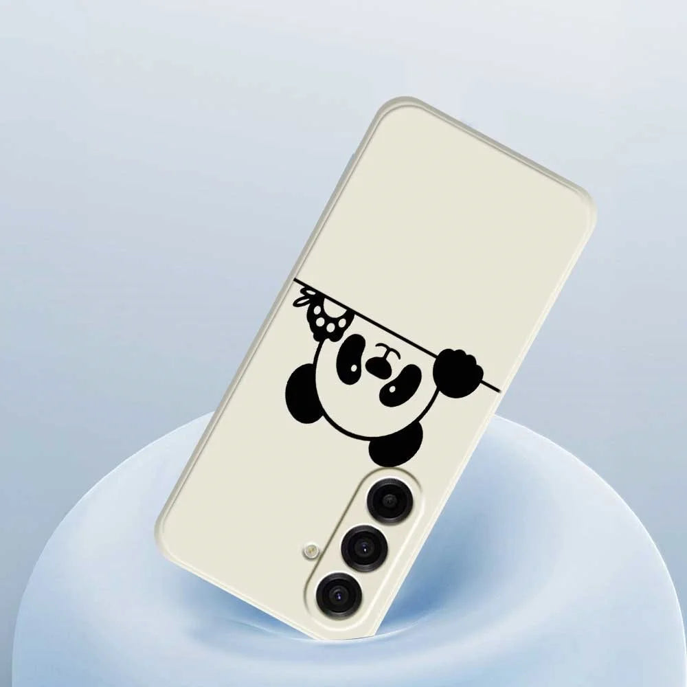 For Samsung Galaxy A18 5G / A18 4G / A17 5G / A17 4G Case Panda Head Pattern Printing Straight Edge TPU Phone Back Cover - Beige - 5