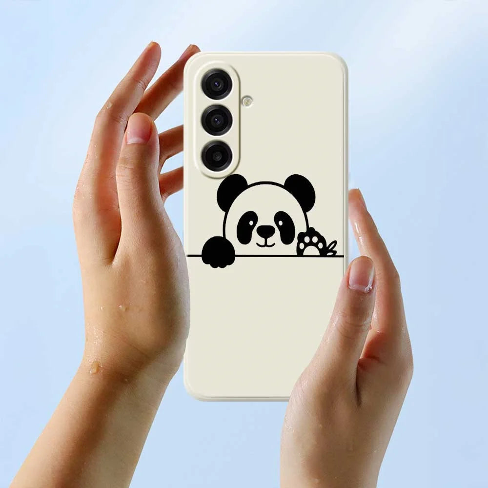 For Samsung Galaxy A18 5G / A18 4G / A17 5G / A17 4G Case Panda Head Pattern Printing Straight Edge TPU Phone Back Cover - Beige - 6
