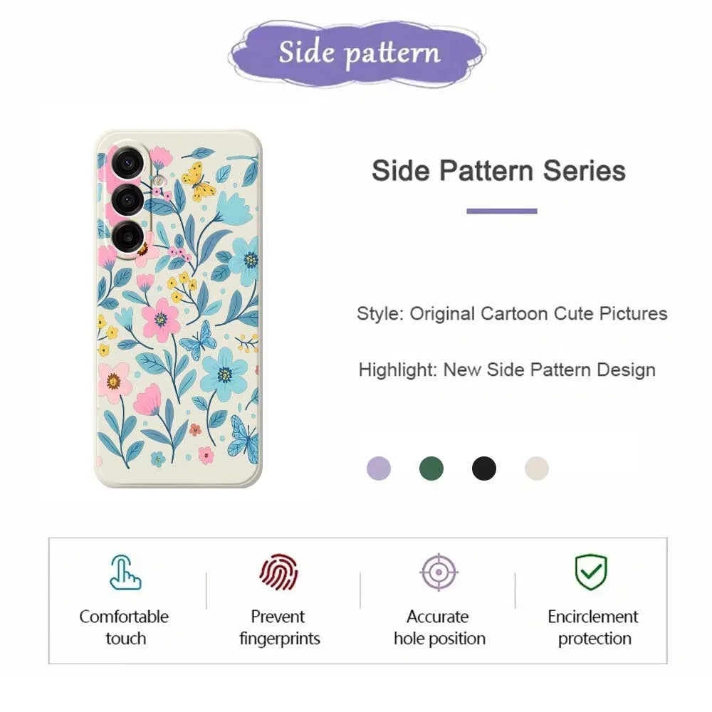 For Samsung Galaxy A18 5G / A18 4G / A17 5G / A17 4G Case Blue Pink Flowers Pattern Printing Straight Edge TPU Phone Back Cover - Beige - 2