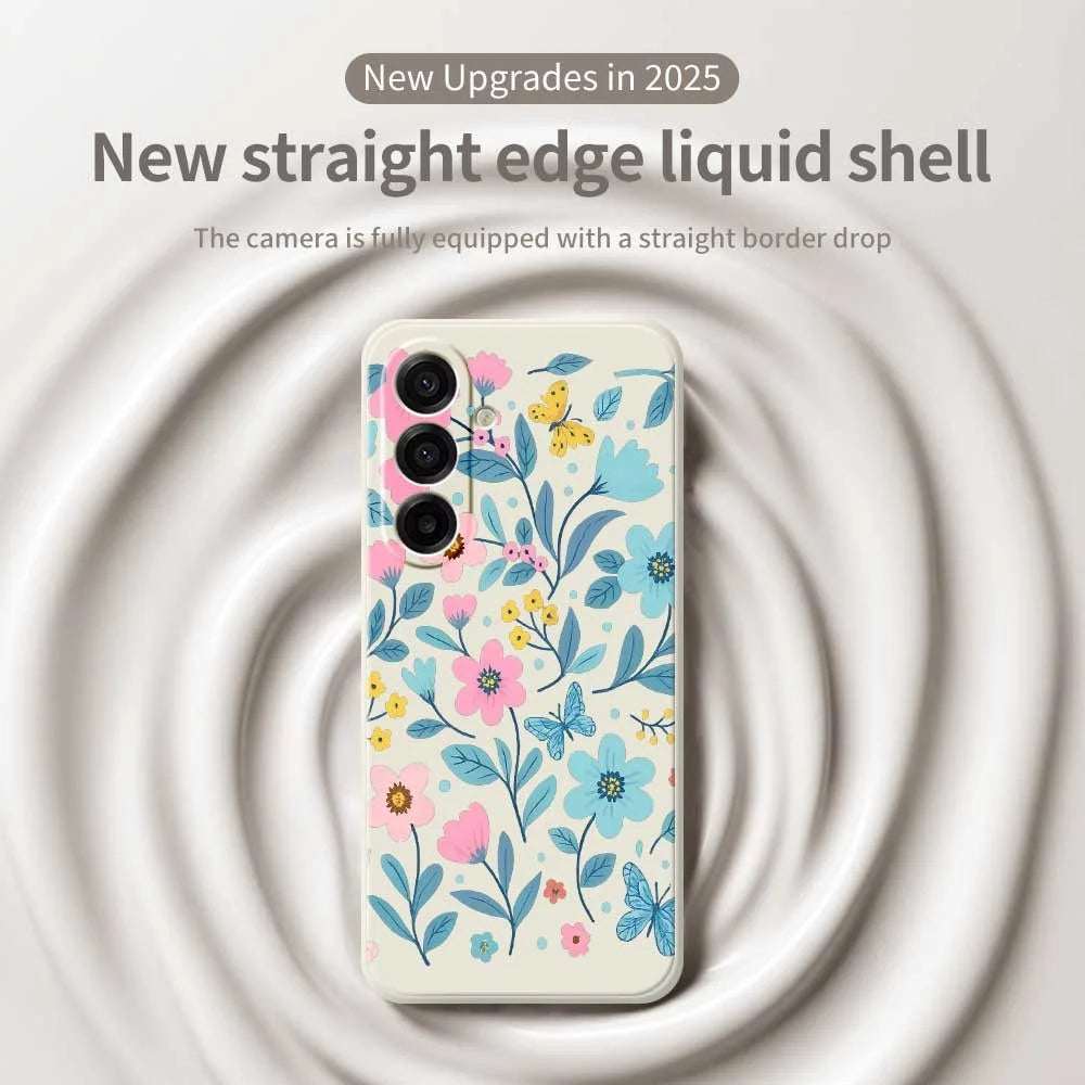 For Samsung Galaxy A18 5G / A18 4G / A17 5G / A17 4G Case Blue Pink Flowers Pattern Printing Straight Edge TPU Phone Back Cover - Beige - 3