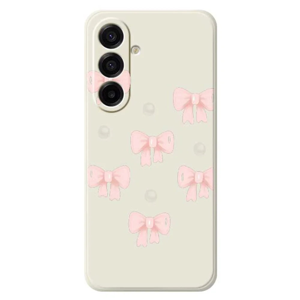 For Samsung Galaxy A18 5G / A18 4G / A17 5G / A17 4G Case Bows Pattern Printing Straight Edge TPU Phone Back Cover - Beige - 1