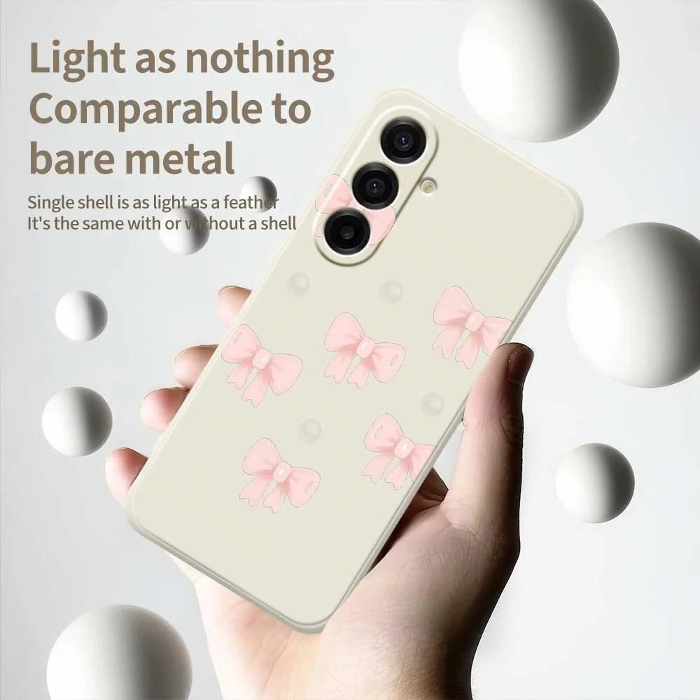 For Samsung Galaxy A18 5G / A18 4G / A17 5G / A17 4G Case Bows Pattern Printing Straight Edge TPU Phone Back Cover - Beige - 4