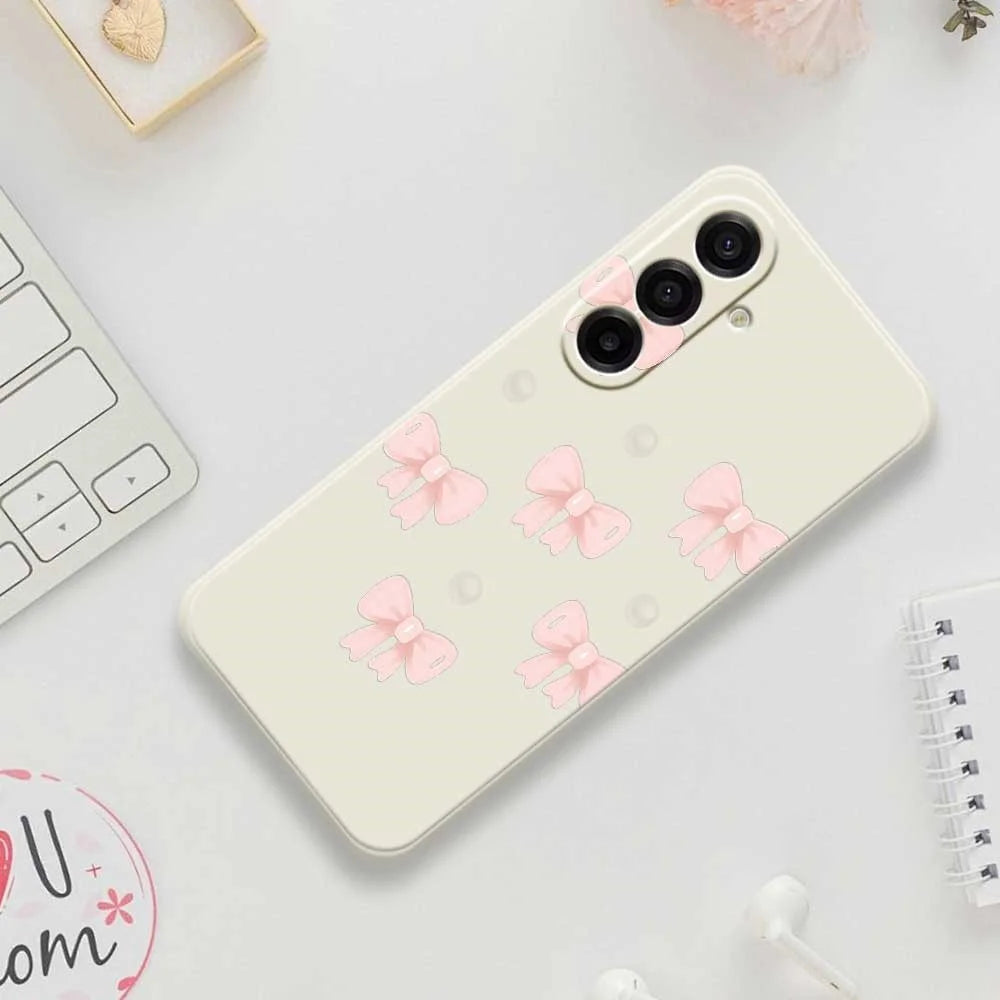 For Samsung Galaxy A18 5G / A18 4G / A17 5G / A17 4G Case Bows Pattern Printing Straight Edge TPU Phone Back Cover - Beige - 7