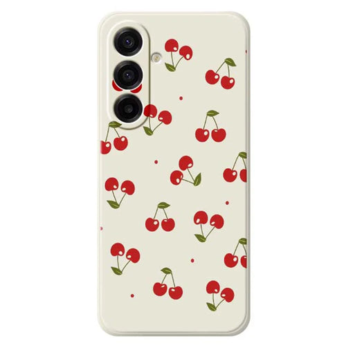 For Samsung Galaxy A18 5G / A18 4G / A17 5G / A17 4G Case Cherry Pattern Printing Straight Edge TPU Phone Back Cover - Beige - 1