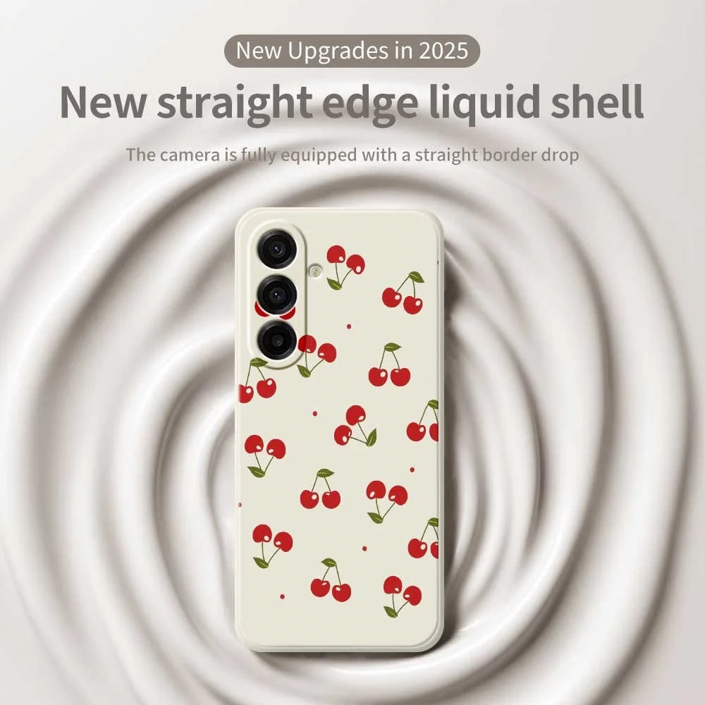 For Samsung Galaxy A18 5G / A18 4G / A17 5G / A17 4G Case Cherry Pattern Printing Straight Edge TPU Phone Back Cover - Beige - 3