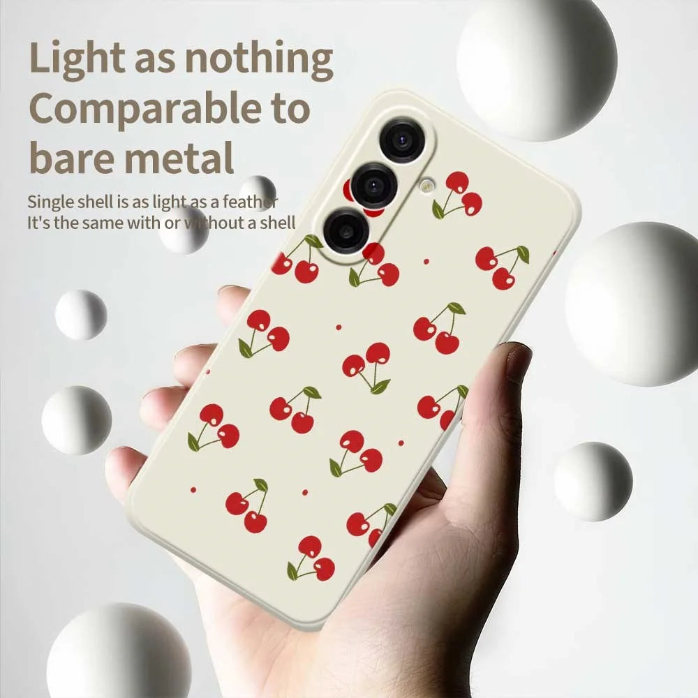 For Samsung Galaxy A18 5G / A18 4G / A17 5G / A17 4G Case Cherry Pattern Printing Straight Edge TPU Phone Back Cover - Beige - 4