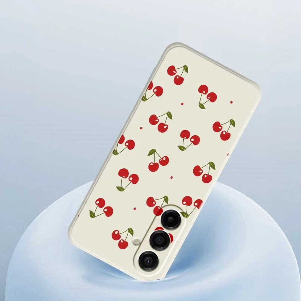 For Samsung Galaxy A18 5G / A18 4G / A17 5G / A17 4G Case Cherry Pattern Printing Straight Edge TPU Phone Back Cover - Beige - 5