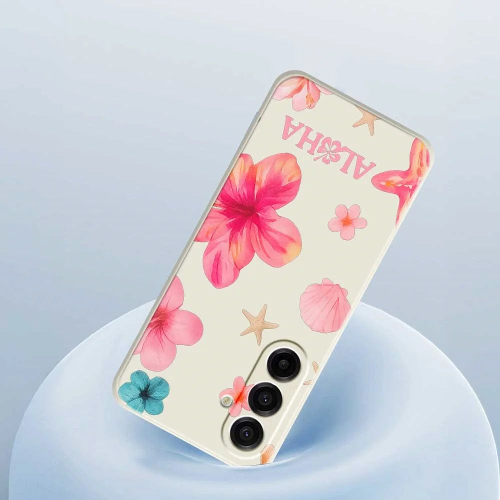 For Samsung Galaxy A18 5G / A18 4G / A17 5G / A17 4G Case Shell Flower Pattern Printing Straight Edge TPU Phone Back Cover - Beige - 5