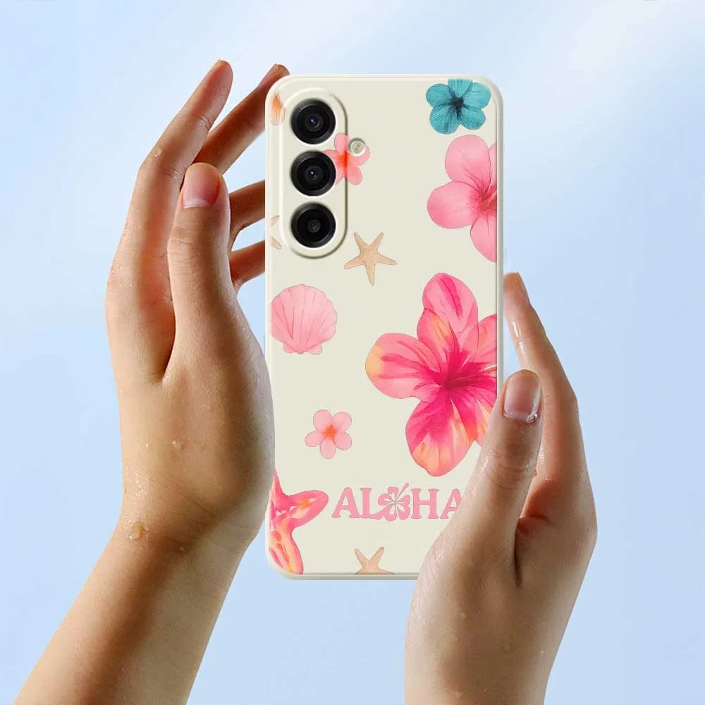 For Samsung Galaxy A18 5G / A18 4G / A17 5G / A17 4G Case Shell Flower Pattern Printing Straight Edge TPU Phone Back Cover - Beige - 6