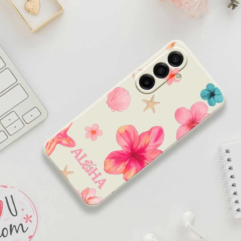 For Samsung Galaxy A18 5G / A18 4G / A17 5G / A17 4G Case Shell Flower Pattern Printing Straight Edge TPU Phone Back Cover - Beige - 7