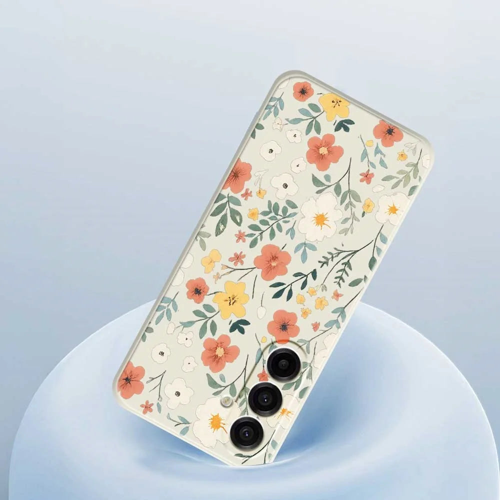 For Samsung Galaxy A18 5G / A18 4G / A17 5G / A17 4G Case Flower Garden Pattern Printing Straight Edge TPU Phone Back Cover - Beige - 5