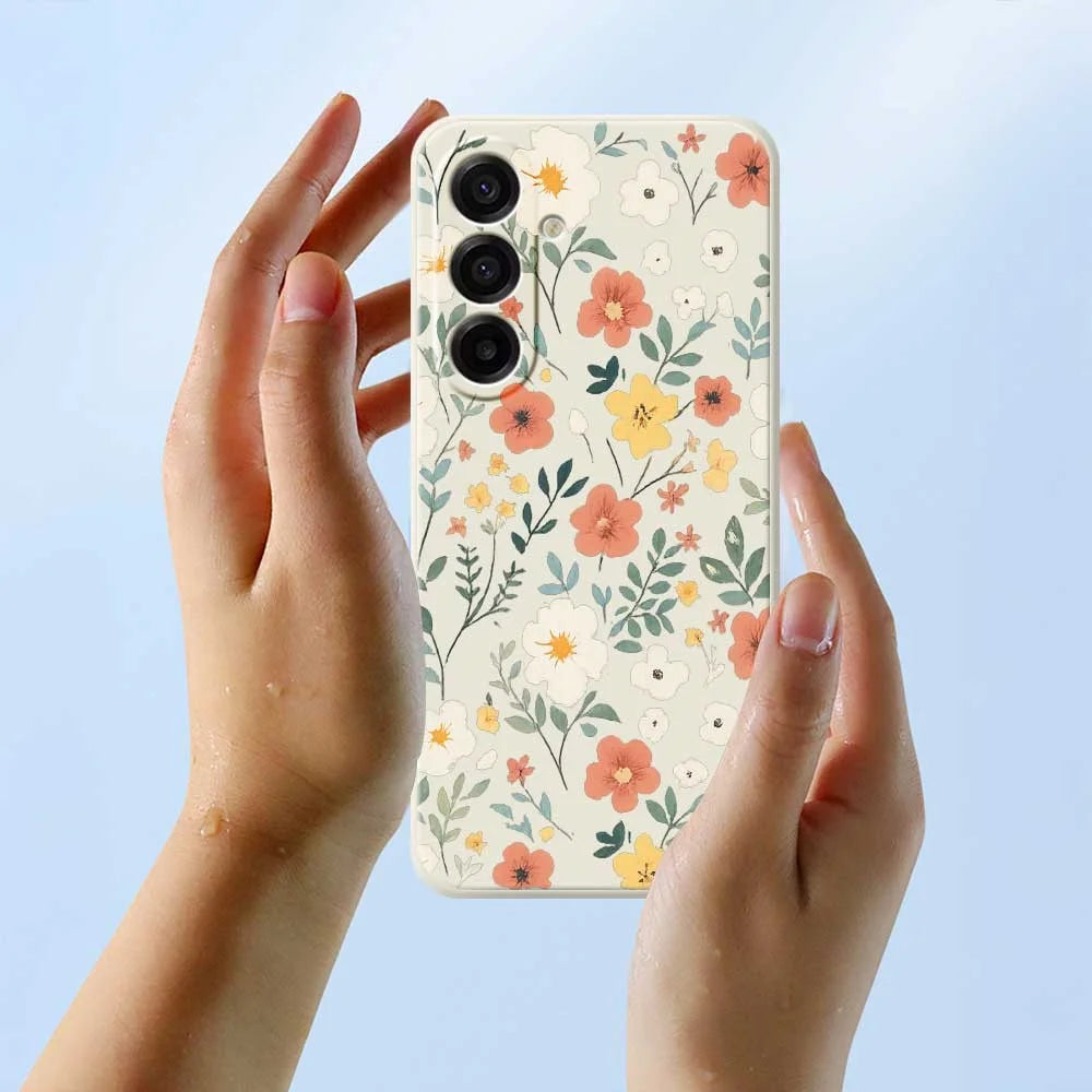 For Samsung Galaxy A18 5G / A18 4G / A17 5G / A17 4G Case Flower Garden Pattern Printing Straight Edge TPU Phone Back Cover - Beige - 6
