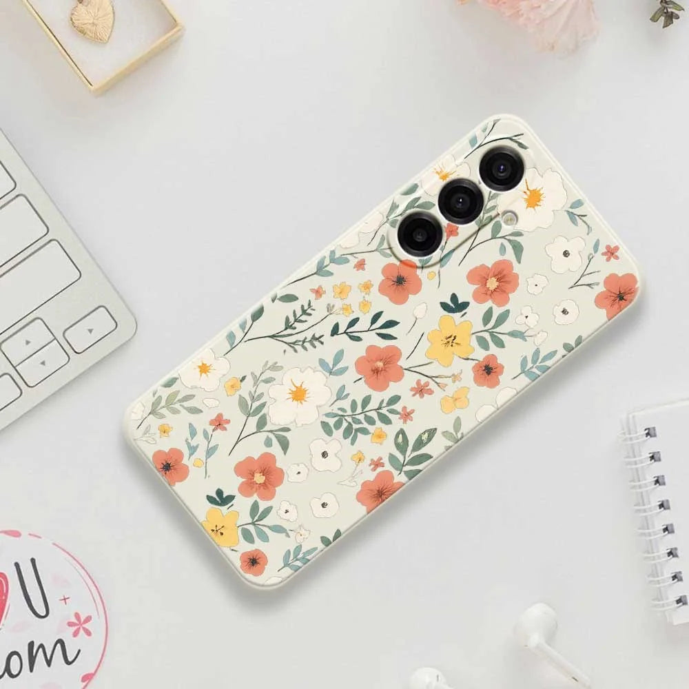 For Samsung Galaxy A18 5G / A18 4G / A17 5G / A17 4G Case Flower Garden Pattern Printing Straight Edge TPU Phone Back Cover - Beige - 7