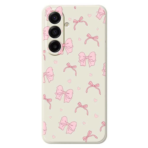 For Samsung Galaxy A18 5G / A18 4G / A17 5G / A17 4G Case Pink Bow Love Pattern Printing Straight Edge TPU Phone Back Cover - Beige - 1