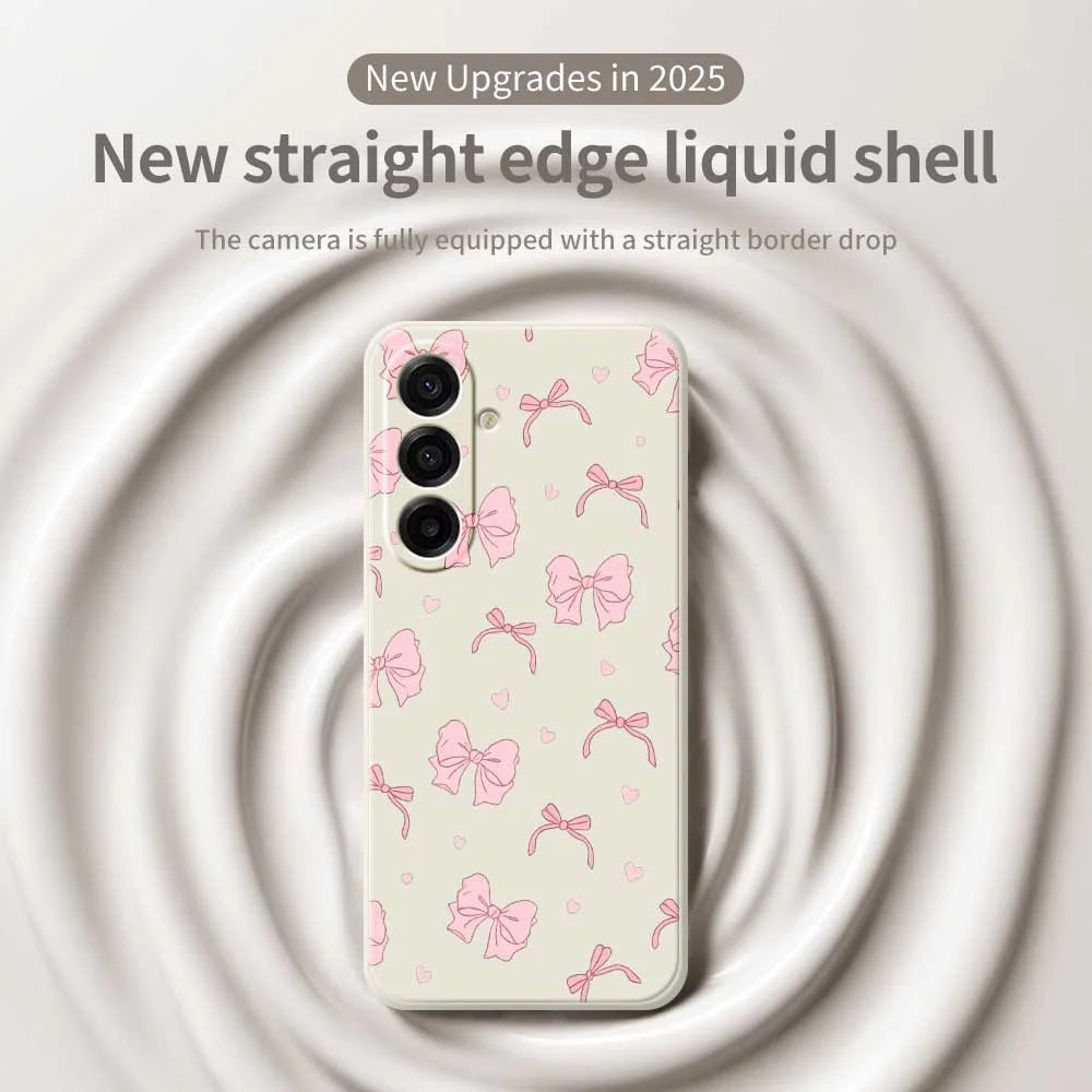 For Samsung Galaxy A18 5G / A18 4G / A17 5G / A17 4G Case Pink Bow Love Pattern Printing Straight Edge TPU Phone Back Cover - Beige - 3