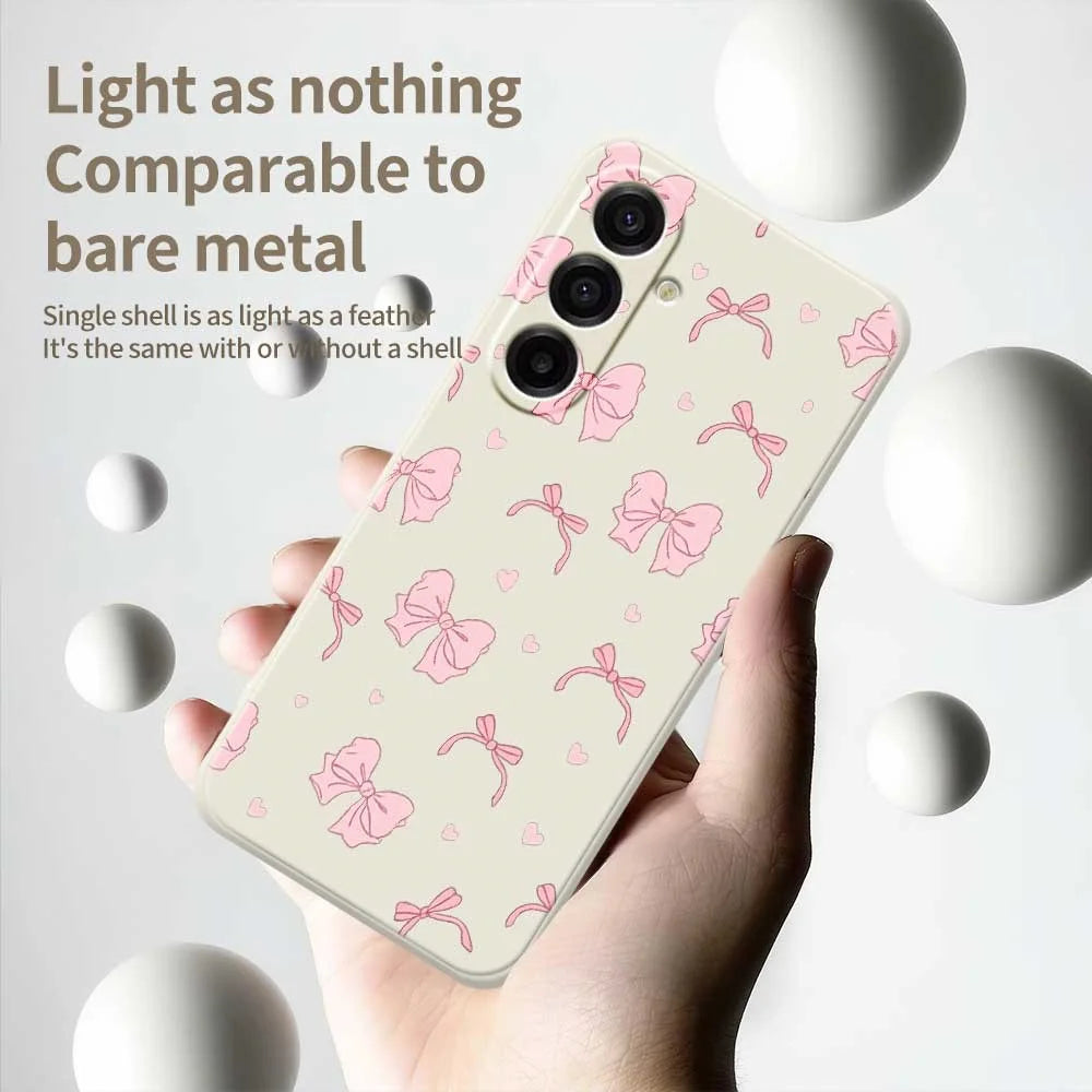 For Samsung Galaxy A18 5G / A18 4G / A17 5G / A17 4G Case Pink Bow Love Pattern Printing Straight Edge TPU Phone Back Cover - Beige - 4