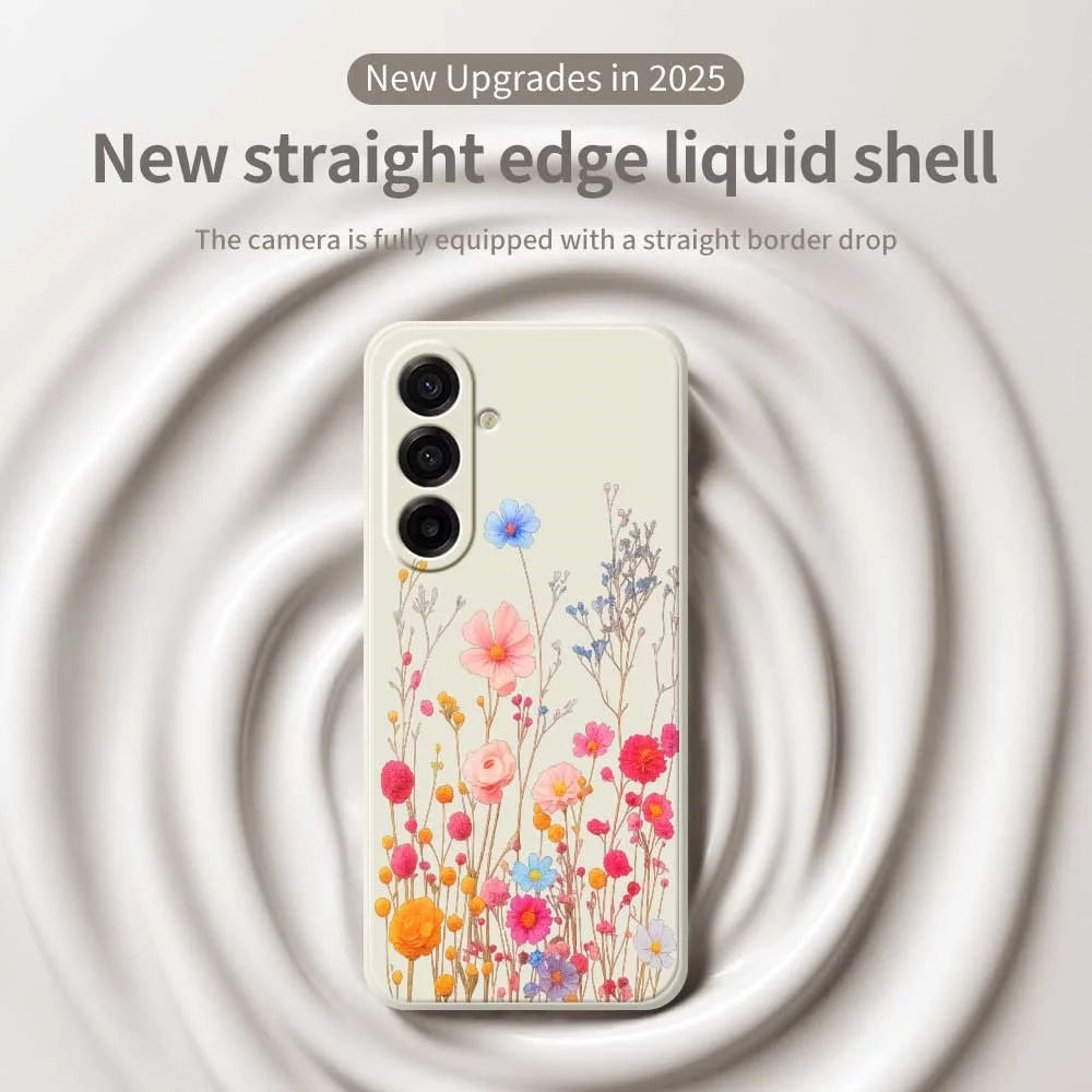 For Samsung Galaxy A18 5G / A18 4G / A17 5G / A17 4G Case Flower Branches Pattern Printing Straight Edge TPU Phone Back Cover - Beige - 3