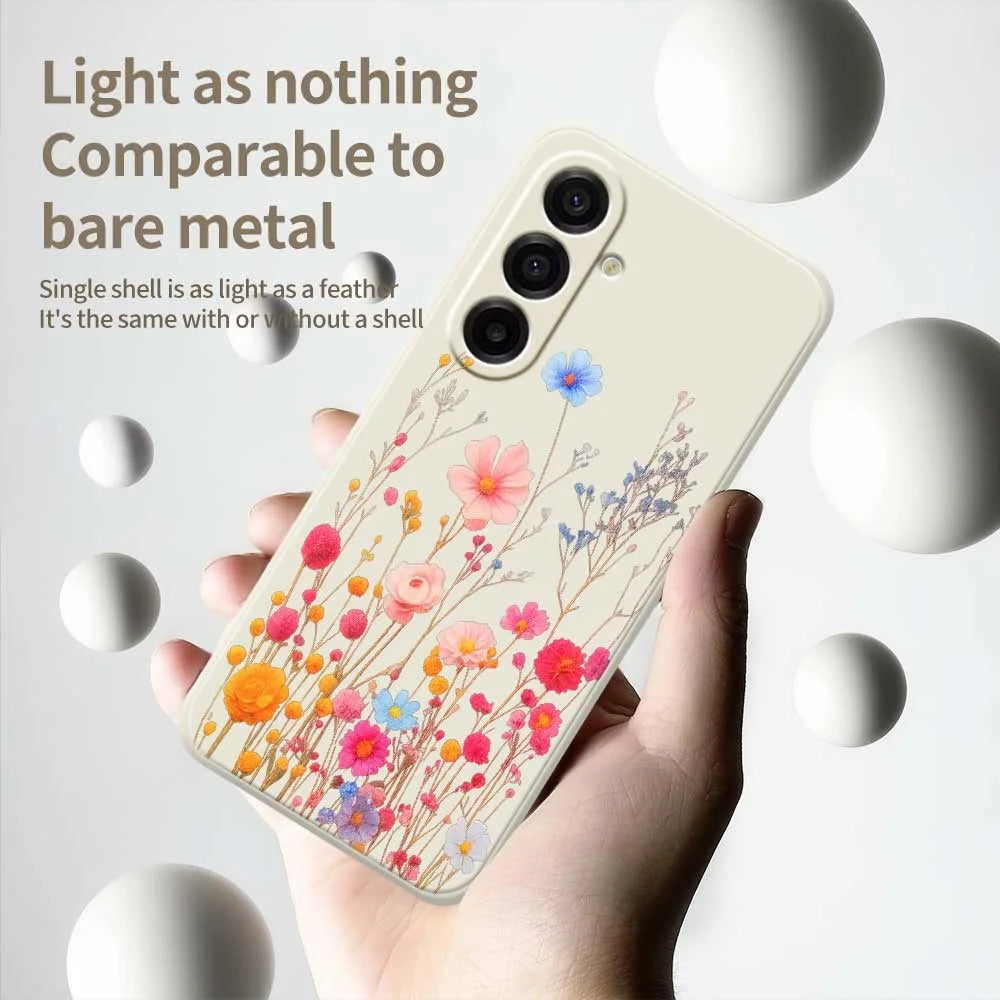 For Samsung Galaxy A18 5G / A18 4G / A17 5G / A17 4G Case Flower Branches Pattern Printing Straight Edge TPU Phone Back Cover - Beige - 4