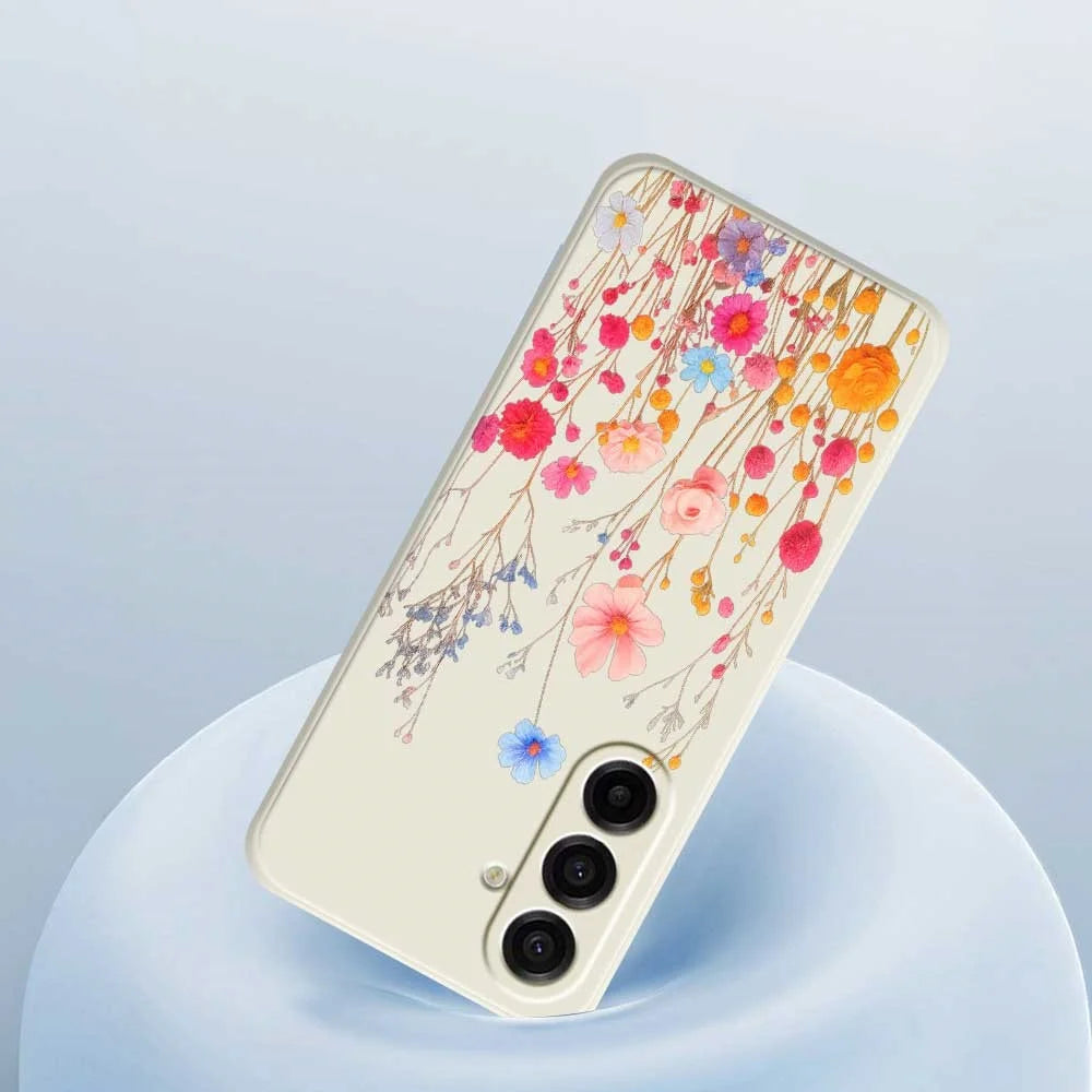 For Samsung Galaxy A18 5G / A18 4G / A17 5G / A17 4G Case Flower Branches Pattern Printing Straight Edge TPU Phone Back Cover - Beige - 5