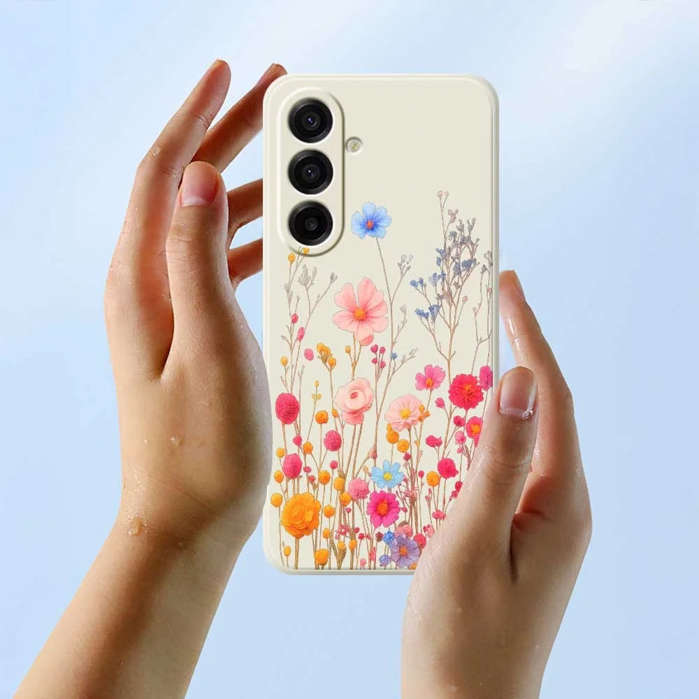 For Samsung Galaxy A18 5G / A18 4G / A17 5G / A17 4G Case Flower Branches Pattern Printing Straight Edge TPU Phone Back Cover - Beige - 6