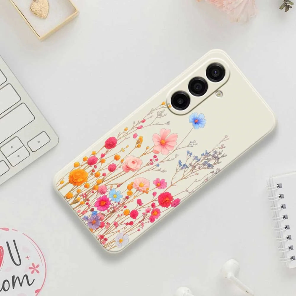 For Samsung Galaxy A18 5G / A18 4G / A17 5G / A17 4G Case Flower Branches Pattern Printing Straight Edge TPU Phone Back Cover - Beige - 7