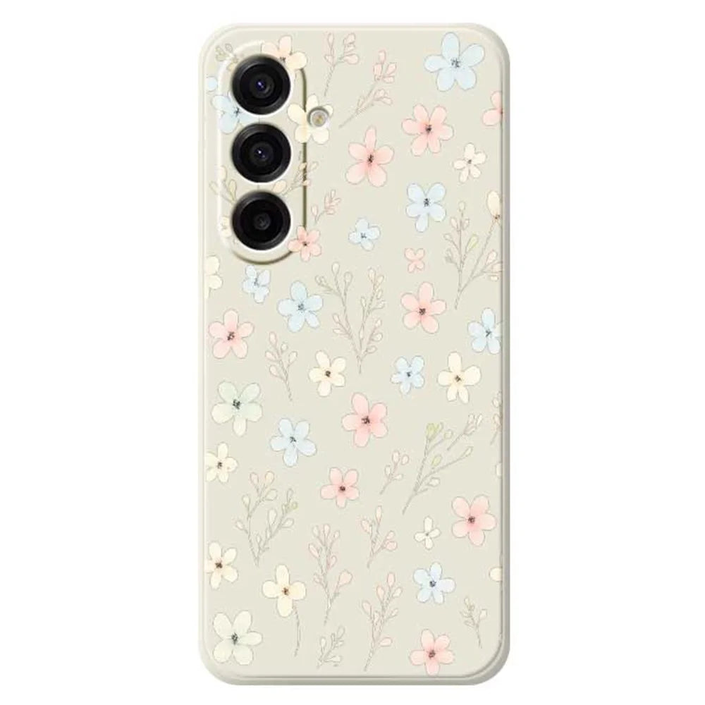 For Samsung Galaxy A18 5G / A18 4G / A17 5G / A17 4G Case Small Flower Branches Pattern Printing Straight Edge TPU Phone Back Cover - Beige - 1