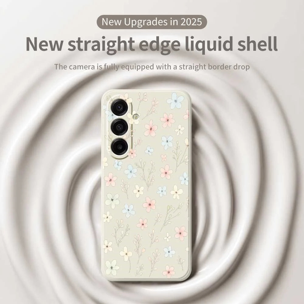 For Samsung Galaxy A18 5G / A18 4G / A17 5G / A17 4G Case Small Flower Branches Pattern Printing Straight Edge TPU Phone Back Cover - Beige - 3