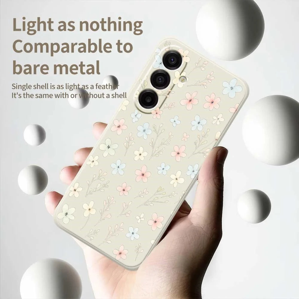 For Samsung Galaxy A18 5G / A18 4G / A17 5G / A17 4G Case Small Flower Branches Pattern Printing Straight Edge TPU Phone Back Cover - Beige - 4