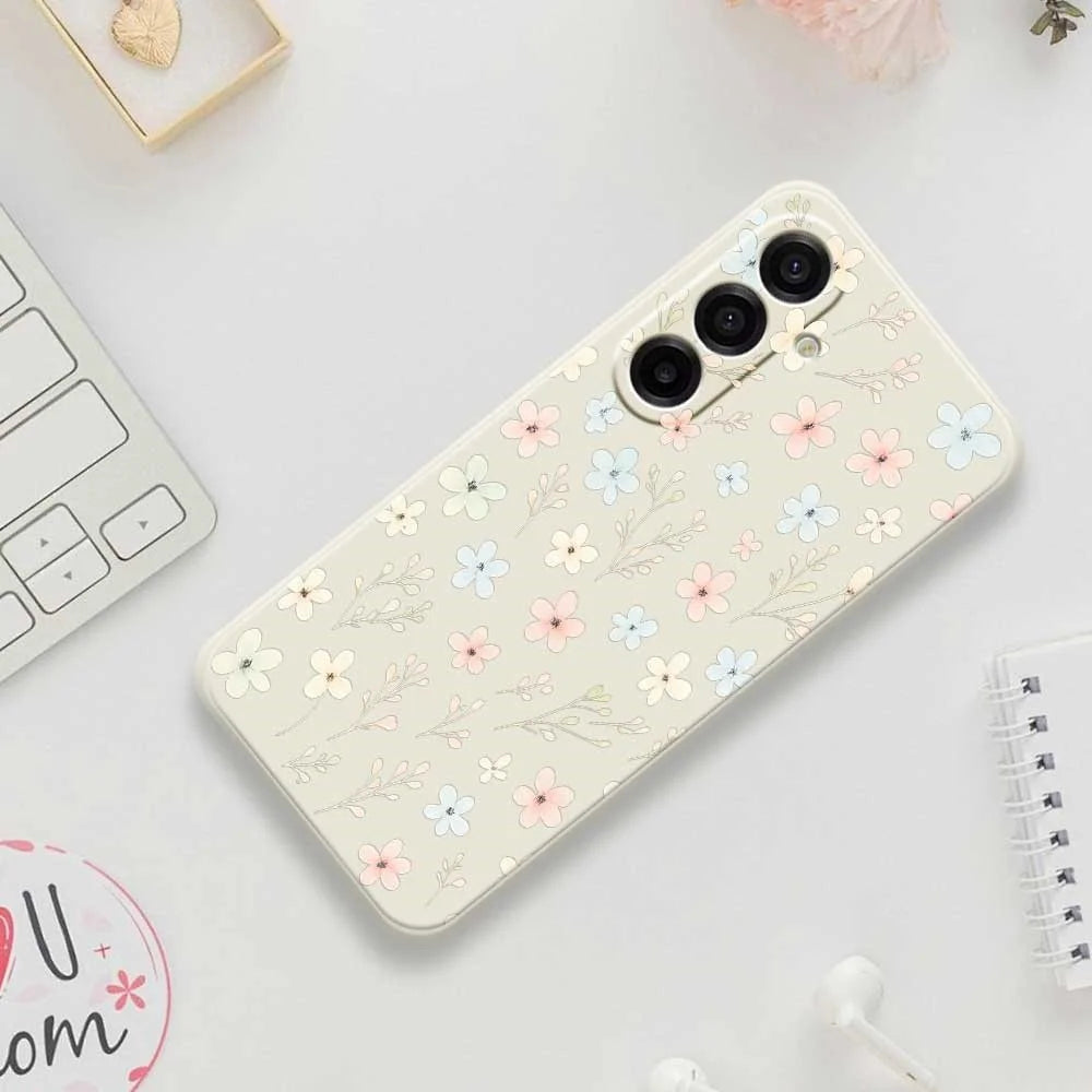 For Samsung Galaxy A18 5G / A18 4G / A17 5G / A17 4G Case Small Flower Branches Pattern Printing Straight Edge TPU Phone Back Cover - Beige - 7