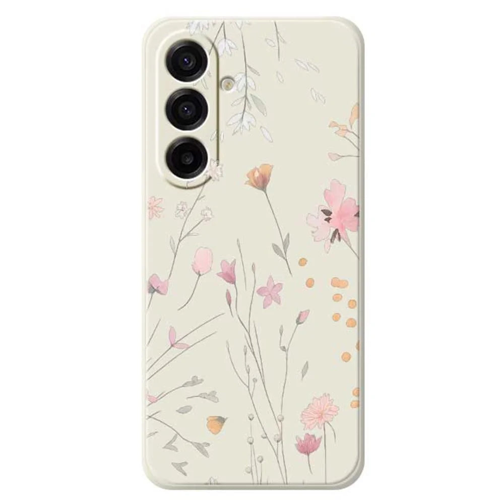 For Samsung Galaxy A18 5G / A18 4G / A17 5G / A17 4G Case Flower Pattern Printing Straight Edge TPU Phone Back Cover - Beige - 1