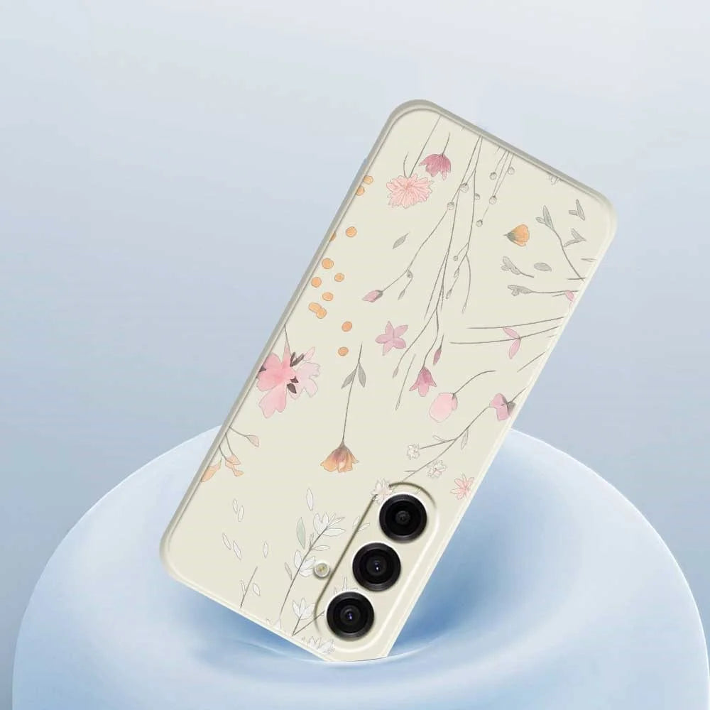 For Samsung Galaxy A18 5G / A18 4G / A17 5G / A17 4G Case Flower Pattern Printing Straight Edge TPU Phone Back Cover - Beige - 5
