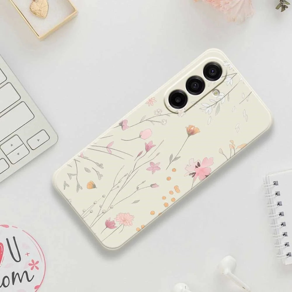 For Samsung Galaxy A18 5G / A18 4G / A17 5G / A17 4G Case Flower Pattern Printing Straight Edge TPU Phone Back Cover - Beige - 7