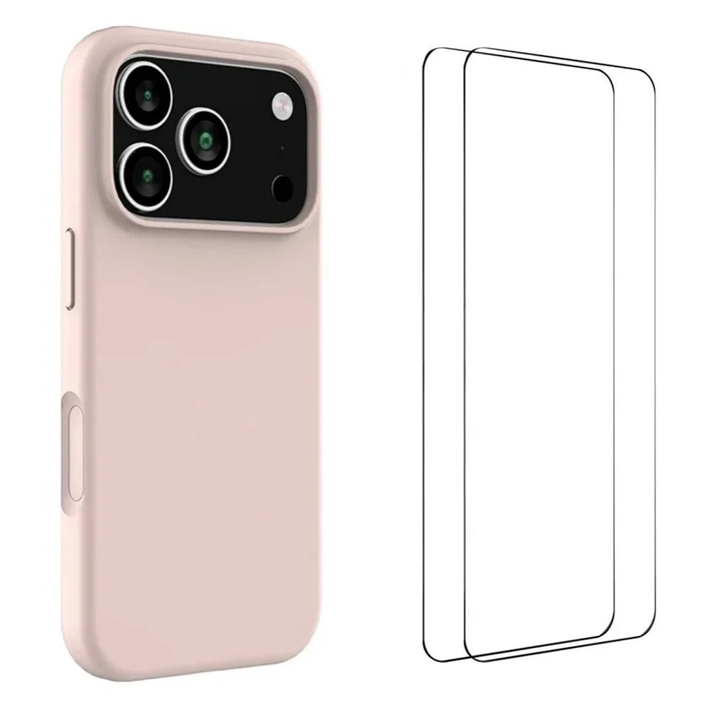 WANLONFENG GJ Series For iPhone 17 Pro Case Liquid Silicone TPU Phone Cover Large Cutouts with 2Pcs Screen Film - Pink - 1