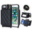 For iPhone SE (2022) / (2020) / 8 / 7 Case with Lanyard / Mirror / Card Holder Grids Pattern RFID Blocking Phone Cover - Black - 1